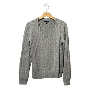 Tommy Hilfiger Women's Sweater Cable Knit V Neck 100% Cotton Size Large